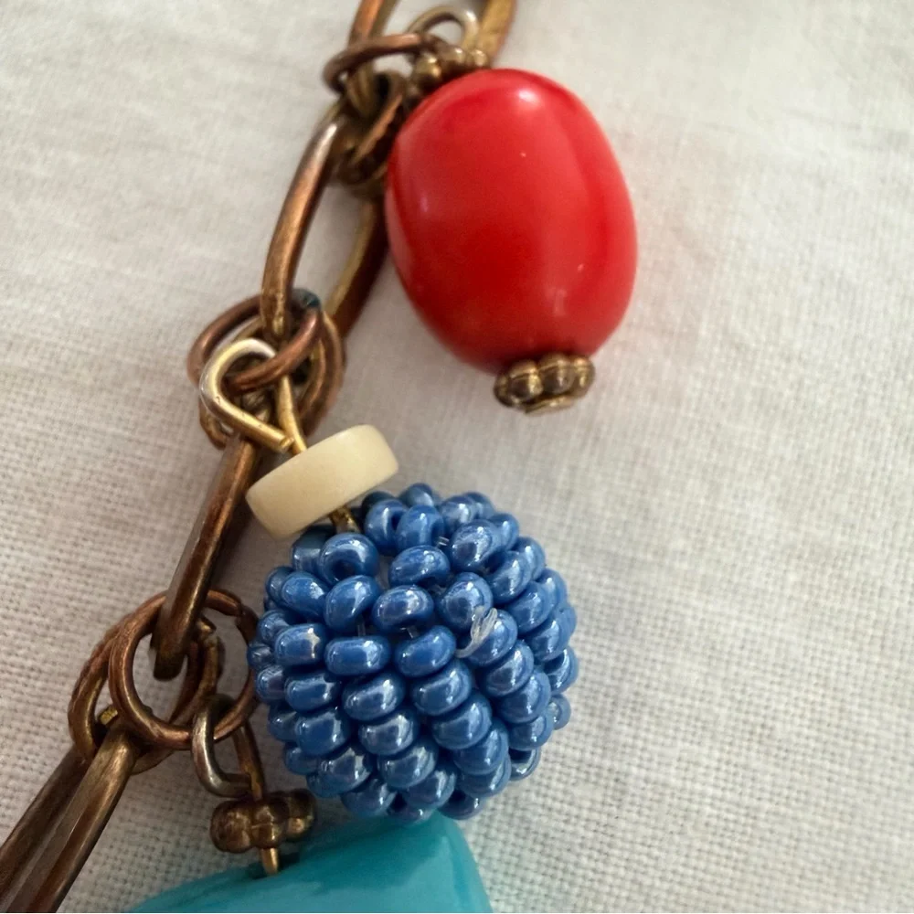 Boho Charm Bracelet Mixed Beads Antiqued Brass Chain Adjustable